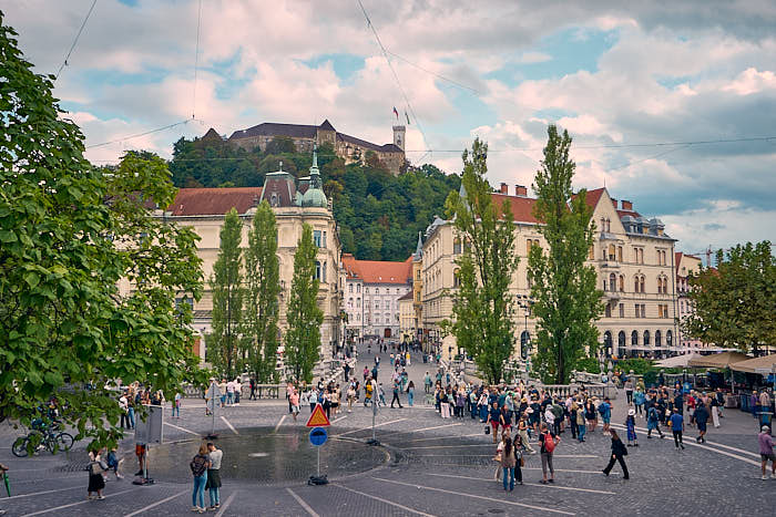 Preserenplatz Ljubljana Blick Schloss