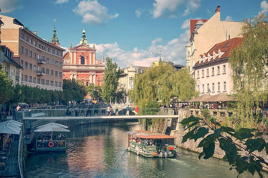 Ljubljana mit Kindern Ljubljanica Blick Altstadt